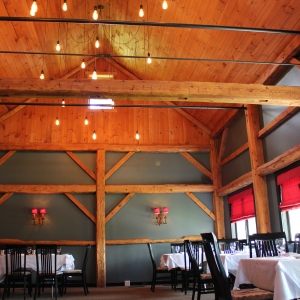 barn warm lighting and dining set up